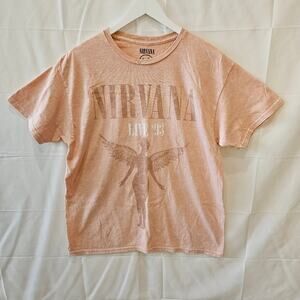 Nirvana Band Music Graphic Retro Peach Short Sleeve Shirt Size Large